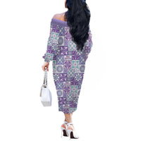 Mele Kalikimaka Hawaii Christmas Off The Shoulder Long Sleeve Dress Poni Seamless Floral Motif LT9 - Polynesian Pride