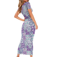 Mele Kalikimaka Hawaii Christmas Short Sleeve Bodycon Dress Poni Seamless Floral Motif LT9 - Polynesian Pride