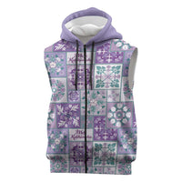 Mele Kalikimaka Hawaii Christmas Sleeveless Zip Hoodie Poni Seamless Floral Motif LT9 Purple - Polynesian Pride