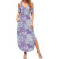 Mele Kalikimaka Hawaii Christmas Summer Maxi Dress Poni Seamless Floral Motif LT9 Women Purple - Polynesian Pride