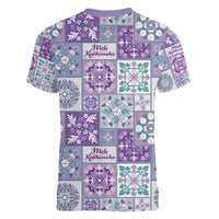 Mele Kalikimaka Hawaii Christmas Women V-Neck T-Shirt Poni Seamless Floral Motif LT9 - Polynesian Pride