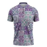 Mele Kalikimaka Hawaii Christmas Zipper Polo Shirt Poni Seamless Floral Motif LT9 Purple - Polynesian Pride
