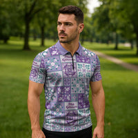 Mele Kalikimaka Hawaii Christmas Zipper Polo Shirt Poni Seamless Floral Motif LT9 - Polynesian Pride