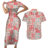 Mele Kalikimaka Hawaii Christmas Couples Matching Short Sleeve Bodycon Dress and Hawaiian Shirt Ulaula Seamless Floral Motif LT9 Red - Polynesian Pride