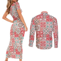 Mele Kalikimaka Hawaii Christmas Couples Matching Short Sleeve Bodycon Dress and Long Sleeve Button Shirt Ulaula Seamless Floral Motif LT9 - Polynesian Pride
