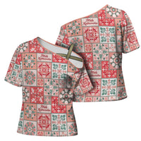 Mele Kalikimaka Hawaii Christmas Cross Shoulder Shirt Ulaula Seamless Floral Motif LT9 - Polynesian Pride