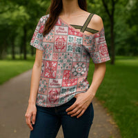 Mele Kalikimaka Hawaii Christmas Cross Shoulder Shirt Ulaula Seamless Floral Motif LT9 - Polynesian Pride