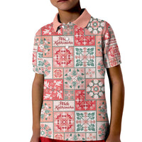 Mele Kalikimaka Hawaii Christmas Kid Polo Shirt Ulaula Seamless Floral Motif LT9 Kid Red - Polynesian Pride