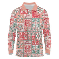 Mele Kalikimaka Hawaii Christmas Long Sleeve Polo Shirt Ulaula Seamless Floral Motif LT9 Red - Polynesian Pride