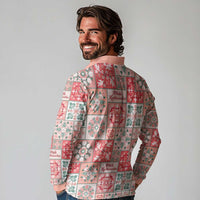 Mele Kalikimaka Hawaii Christmas Long Sleeve Polo Shirt Ulaula Seamless Floral Motif LT9 - Polynesian Pride
