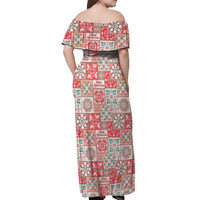 Mele Kalikimaka Hawaii Christmas Off Shoulder Maxi Dress Ulaula Seamless Floral Motif LT9 - Polynesian Pride