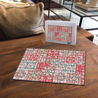 Mele Kalikimaka Hawaii Christmas Puzzle Ulaula Seamless Floral Motif - Polynesian Pride