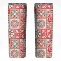 Mele Kalikimaka Hawaii Christmas Skinny Tumbler Ulaula Seamless Floral Motif LT9 Red - Polynesian Pride