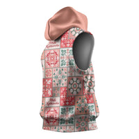 Mele Kalikimaka Hawaii Christmas Sleeveless Hoodie Ulaula Seamless Floral Motif LT9 - Polynesian Pride