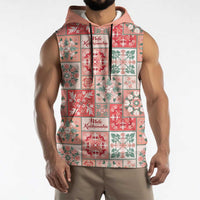 Mele Kalikimaka Hawaii Christmas Sleeveless Hoodie Ulaula Seamless Floral Motif LT9 - Polynesian Pride