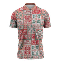 Mele Kalikimaka Hawaii Christmas Zipper Polo Shirt Ulaula Seamless Floral Motif LT9 Red - Polynesian Pride