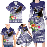 American Samoa Bald Eagle Family Matching Long Sleeve Bodycon Dress and Hawaiian Shirt Polynesian Tropical Flowers LT9 - Polynesian Pride