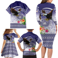 American Samoa Bald Eagle Family Matching Long Sleeve Bodycon Dress and Hawaiian Shirt Polynesian Tropical Flowers LT9 - Polynesian Pride