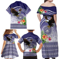 American Samoa Bald Eagle Family Matching Off Shoulder Maxi Dress and Hawaiian Shirt Polynesian Tropical Flowers LT9 - Polynesian Pride