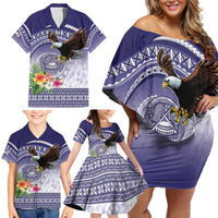 American Samoa Bald Eagle Family Matching Off Shoulder Short Dress and Hawaiian Shirt Polynesian Tropical Flowers LT9 - Polynesian Pride