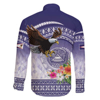 American Samoa Bald Eagle Family Matching Off Shoulder Short Dress and Hawaiian Shirt Polynesian Tropical Flowers LT9 - Polynesian Pride