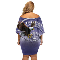 American Samoa Bald Eagle Family Matching Off Shoulder Short Dress and Hawaiian Shirt Polynesian Tropical Flowers LT9 - Polynesian Pride
