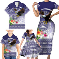 American Samoa Bald Eagle Family Matching Short Sleeve Bodycon Dress and Hawaiian Shirt Polynesian Tropical Flowers LT9 - Polynesian Pride
