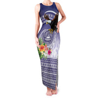 American Samoa Bald Eagle Family Matching Tank Maxi Dress and Hawaiian Shirt Polynesian Tropical Flowers LT9 Mom's Dress Blue - Polynesian Pride