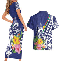 New Caledonia Kagu Bird Couples Matching Short Sleeve Bodycon Dress and Hawaiian Shirt Polynesian Tropical Flowers LT9 - Polynesian Pride
