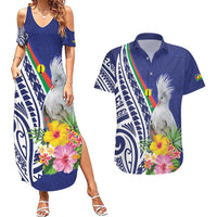 New Caledonia Kagu Bird Couples Matching Summer Maxi Dress and Hawaiian Shirt Polynesian Tropical Flowers LT9 Blue - Polynesian Pride