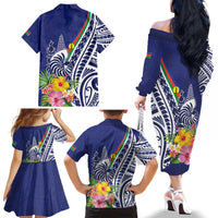 New Caledonia Kagu Bird Family Matching Off The Shoulder Long Sleeve Dress and Hawaiian Shirt Polynesian Tropical Flowers LT9 - Polynesian Pride
