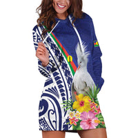 New Caledonia Kagu Bird Hoodie Dress Polynesian Tropical Flowers LT9 Blue - Polynesian Pride