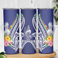 New Caledonia Kagu Bird Skinny Tumbler Polynesian Tropical Flowers LT9 - Polynesian Pride