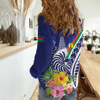 New Caledonia Kagu Bird Women Casual Shirt Polynesian Tropical Flowers LT9 - Polynesian Pride