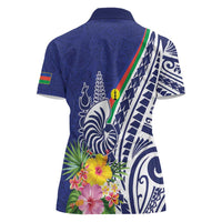 New Caledonia Kagu Bird Women Polo Shirt Polynesian Tropical Flowers LT9 - Polynesian Pride