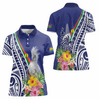 New Caledonia Kagu Bird Women Polo Shirt Polynesian Tropical Flowers LT9 - Polynesian Pride
