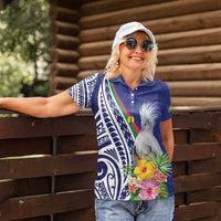 New Caledonia Kagu Bird Women Polo Shirt Polynesian Tropical Flowers LT9 - Polynesian Pride