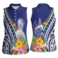 New Caledonia Kagu Bird Women Sleeveless Polo Shirt Polynesian Tropical Flowers LT9 - Polynesian Pride