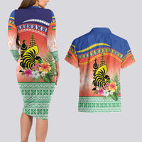 New Caledonia Nautilus Shell Couples Matching Long Sleeve Bodycon Dress and Hawaiian Shirt Polynesian Tropical Flowers LT9 - Polynesian Pride