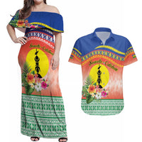 New Caledonia Nautilus Shell Couples Matching Off Shoulder Maxi Dress and Hawaiian Shirt Polynesian Tropical Flowers LT9 Red - Polynesian Pride