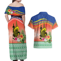 New Caledonia Nautilus Shell Couples Matching Off Shoulder Maxi Dress and Hawaiian Shirt Polynesian Tropical Flowers LT9 - Polynesian Pride
