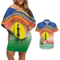 New Caledonia Nautilus Shell Couples Matching Off Shoulder Short Dress and Hawaiian Shirt Polynesian Tropical Flowers LT9 Red - Polynesian Pride