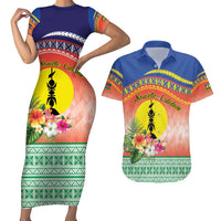 New Caledonia Nautilus Shell Couples Matching Short Sleeve Bodycon Dress and Hawaiian Shirt Polynesian Tropical Flowers LT9 Red - Polynesian Pride
