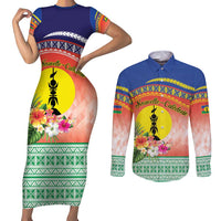 New Caledonia Nautilus Shell Couples Matching Short Sleeve Bodycon Dress and Long Sleeve Button Shirt Polynesian Tropical Flowers LT9 Red - Polynesian Pride