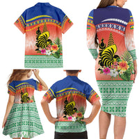 New Caledonia Nautilus Shell Family Matching Long Sleeve Bodycon Dress and Hawaiian Shirt Polynesian Tropical Flowers LT9 - Polynesian Pride