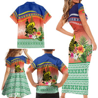 New Caledonia Nautilus Shell Family Matching Short Sleeve Bodycon Dress and Hawaiian Shirt Polynesian Tropical Flowers LT9 - Polynesian Pride