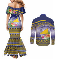 Tokelau Tuluma Couples Matching Mermaid Dress and Long Sleeve Button Shirt Polynesian Tropical Flowers LT9 - Polynesian Pride