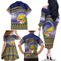 Tokelau Tuluma Family Matching Off The Shoulder Long Sleeve Dress and Hawaiian Shirt Polynesian Tropical Flowers LT9 - Polynesian Pride