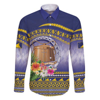 Tokelau Tuluma Family Matching Off The Shoulder Long Sleeve Dress and Hawaiian Shirt Polynesian Tropical Flowers LT9 Dad's Shirt - Long Sleeve Blue - Polynesian Pride