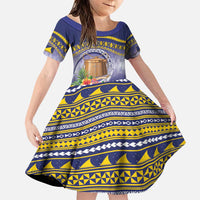 Tokelau Tuluma Family Matching Puletasi and Hawaiian Shirt Polynesian Tropical Flowers LT9 Daughter's Dress Blue - Polynesian Pride
